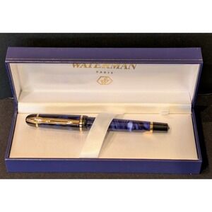WATERMAN Paris Fountain Pen Blue Marble Gold Trim with Case *READ*